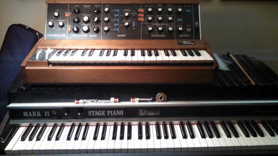 Vinnie Martucci's vintage Minimoog and Rhodes piano - from his touring days.