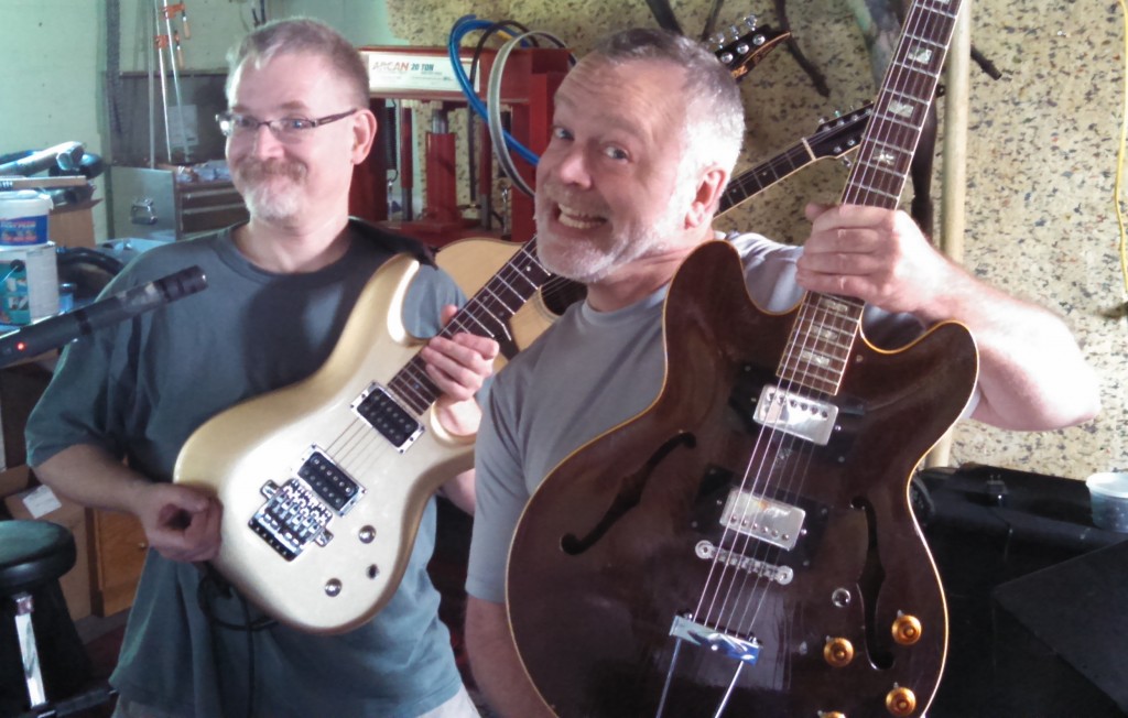 The "Silly Billies" - Bill Shannon and Billy Spillane showing off their guitars.