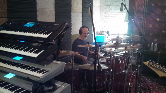 Darin Brannon behind his drum kit in The Cave.