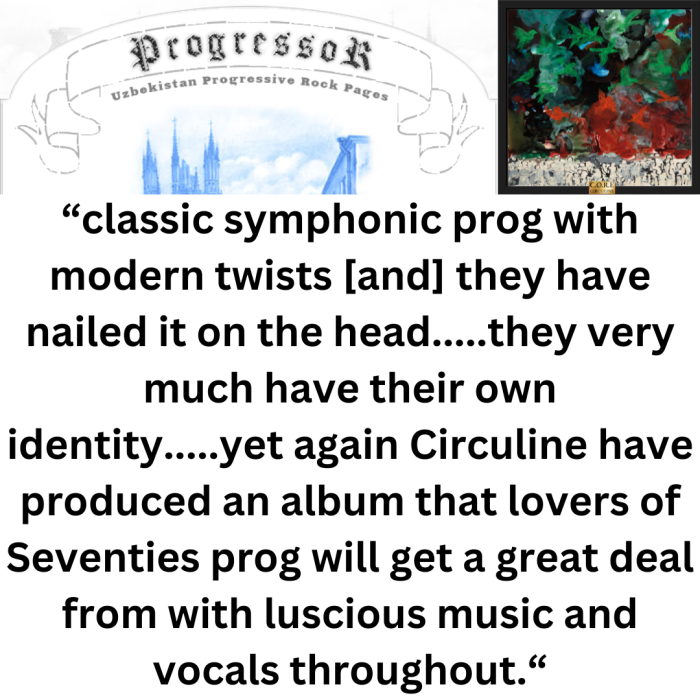 Circuline, CORE, C.O.R.E., Progressor, Uzbekistan Progressive Rock Pages, Kev Rowland, Uzbekistan, Andrew Colyer, Darin Brannon, Natalie Brown, Shelby Logan Warne, Dave Bainbridge, Inner Nova Music, Yes, Kansas, IONA, Lifesigns, Joe Deninzon 